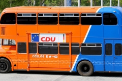 CDU Europawahlen 2014 Wahlkampf auf Europäisch teAM Deutschland Promotion Euroliner Full-Wrapping Wahlkampfbus Werbeproduktion Vollflächige Beklebung