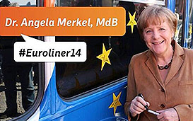 CDU Europawahlen 2014 Wahlkampf auf Europäisch teAM Deutschland Promotion Euroliner Full-Wrapping Angela Merkel #Euroliner14